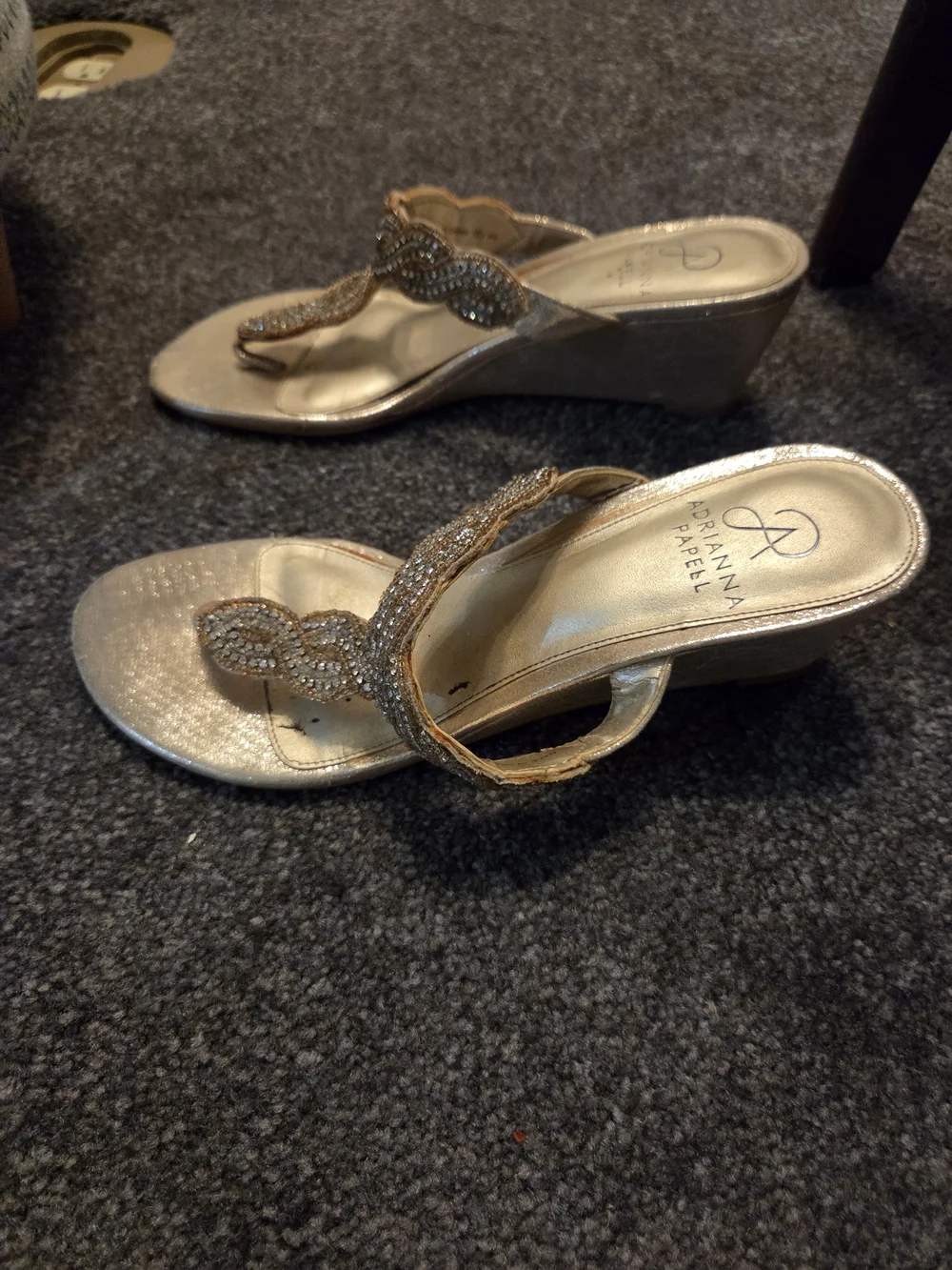 Adrianna Papell Rose Gold Beaded Toe-Loop Sandals